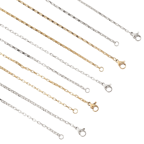 Unisex 304 Stainless Steel Box Chain Necklaces, with Lobster Claw Clasps