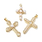 Brass Micro Pave Clear Cubic Zirconia Pendants, with ABS Plastic Imitation Pearl, Cross Charms, Lead Free & Cadmium Free, Long-Lasting Plated, Rack Plating, White