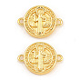Brass Connector Charms, Flat Round with Saint Benedict Links, Rack Plating, Long-Lasting Plated, Lead Free & Cadmium Free