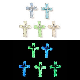 Luminous Alloy Resin Pendants, Glow in the Dark, Glass Cross Charms