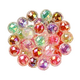 Two Tone UV Plating Rainbow Iridescent Acrylic Beads, Faceted, Round