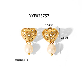 Полое сердце 304 серьги-гвоздики из нержавеющей стали для женщин, реальный 18 k позолоченный