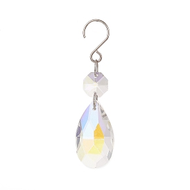Glass Pendant Decorations, with Stainless Steel S-Hook, Teardrop