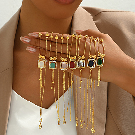 Модные винтажные латунные и стеклянные прямоугольные подвески-кисточки для женщин, реальный 18 k позолоченный