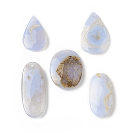Natural Blue Lace Agate Pendants, Geometric Charms, Teardrop & Oval & Rectangle, Mixed Shapes