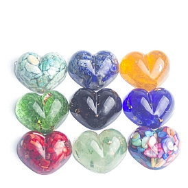 Heart Resin Display Decorations, Gemstone/Shell/Lampwork Chips Inside for Car & Home Office Desktop Ornament