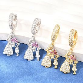 Серьги-кольца из латунного микро-паве с прозрачным кубическим цирконием, женщины с ребенком, без свинца и без кадмия, долговечный, стойки покрытие