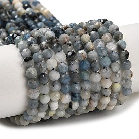 Природные Аквамарин бисер нитей, граненые, круглые