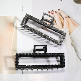 Black Gothic Rectangle Hair Clips for Women with Double Rows of Small Rhinestones - 9cm