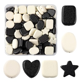 120Pcs 12 Style Painted Natural Wood Beads, Oval & Rectangle & Star & Flat Round & Heart & Square
