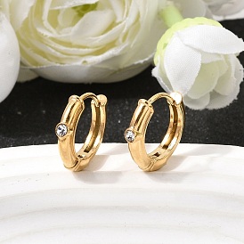 304 из нержавеющей стали горный хрусталь серьги обруча, ионное покрытие (ip), Кольцевая форма