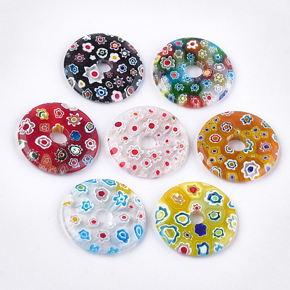 Handmade Millefiori Lampwork Pendants, Donut/Pi Disc