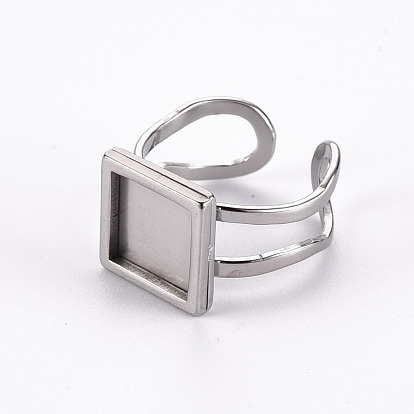 201 Stainless Steel Cuff Pad Ring Settings, Laser Cut, Square