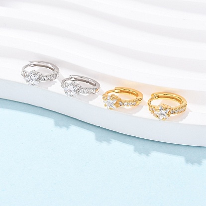 Звезда 925 серьги-кольца из стерлингового серебра с микропаве из прозрачных кубических цирконий