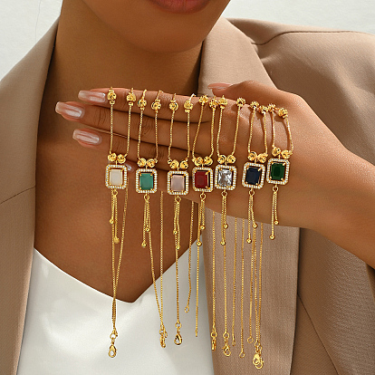 Модные винтажные латунные и стеклянные прямоугольные подвески-кисточки для женщин, реальный 18 k позолоченный