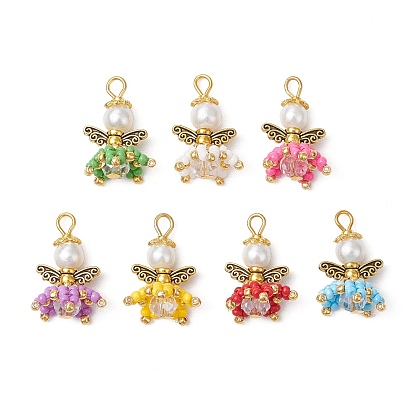 Подвески из нейлоновой проволоки, стеклянные бусины ручной работы с бусинами из сплава и стеклянными жемчужными бусинами, ангел