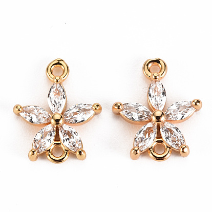 Brass Clear Cubic Zirconia Links Connectors, Cadmium Free & Nickel Free & Lead Free, FLower