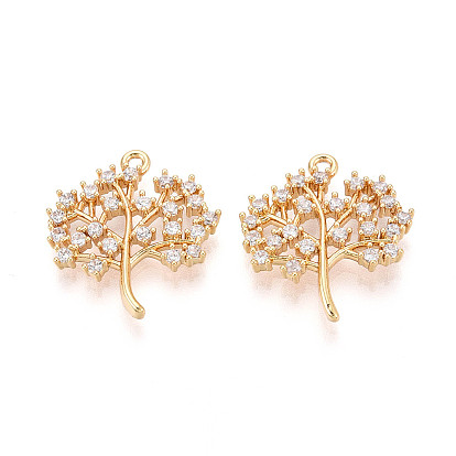 Латунные микропаве прозрачные подвески с фианитом, дерево, без никеля 