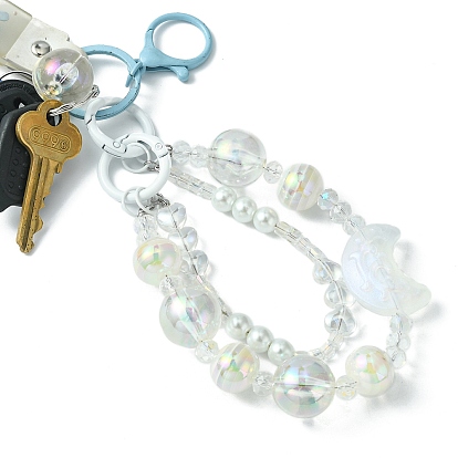 Acrylic & Glass Beaded Mobile Straps, Multifunctional Chain, with Alloy Spring Gate Ring, Round & Moon & Heart