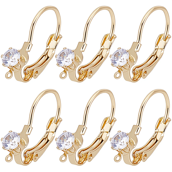 20Pcs Brass Micro Pave Clear Cubic Zirconia Leverback Earring Findings, Nickel Free, with Loop