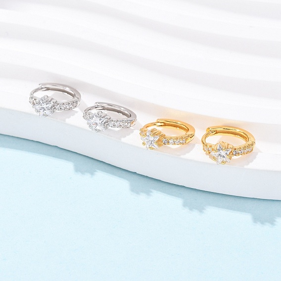 Звезда 925 серьги-кольца из стерлингового серебра с микропаве из прозрачных кубических цирконий