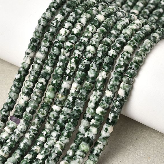 Натуральные зеленые пятна яшмовых нитей, рондель, граненые