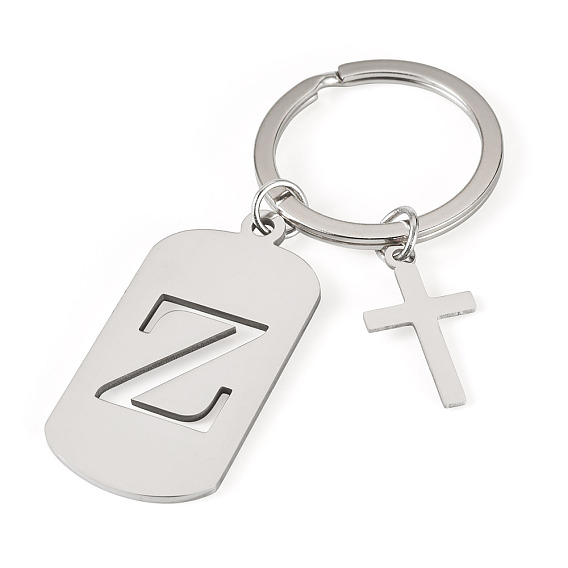 1Porte-clés en acier inoxydable, avec porte-clés fendus, rectangle, couleur inox