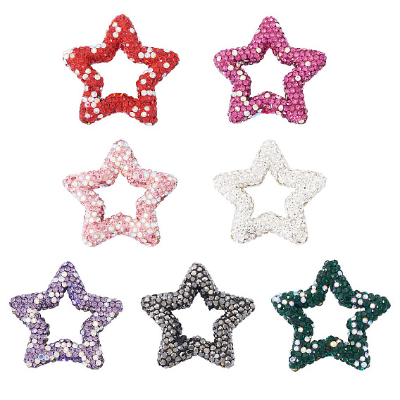 7шт. 7 стили: бусины из полимерной глины в форме звезды, со стразами, Фокальные бусины для изготовления бижутерии и брелоков