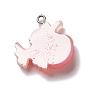 Opaque Resin Pendants, with Platinum Tone Iron Loops, Frosted, Fish
