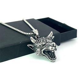 Винтажные панк-ожерелья из нержавеющей стали с подвеской в виде головы волка для мужчин и женщин