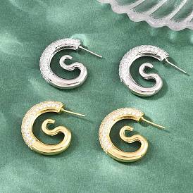 Brass Micro Pave Cubic Zirconia Stud Earrings, Lead Free & Cadmium Free, Long-Lasting Plated, Rack Plating