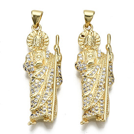 Brass Micro Pave Clear Cubic Zirconia Pendants, for Buddhist, Nickel Free, Buddhist Monk Shape