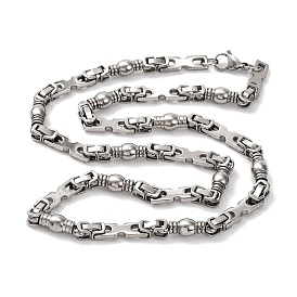 201 Stainless Steel Column & Rectangle Links Chain Necklace, with 304 Stainless Steel Clasps