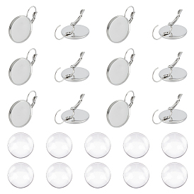 20 шт. 304 серьги с рычагом из нержавеющей стали, с плоской круглой оправой, с 20 прозрачными стеклянными кабошонами