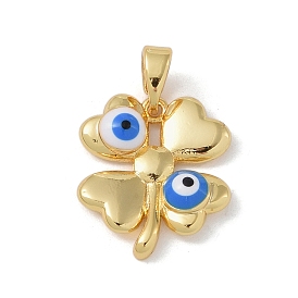 Rack Plating Brass Pendants, with Enamel, Lead Free & Cadmium Free, Long-Lasting Plated, Clover with Evil Eye Charm