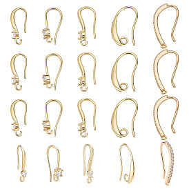 20шт. 5 стили латунные кубические циркониевые серьги крючки, с горизонтальной петлей, 20 гайки ушные пластиковые