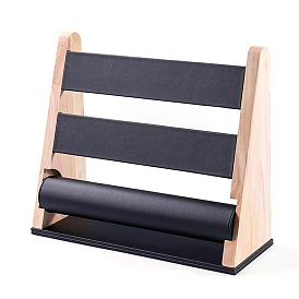 PU Leather 3 T Bar Bracelet Display Stands, with Wood Base, for Bracelet Watch, Hair Tie Organizer Holder