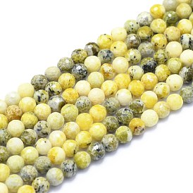 Natural Yellow Turquoise(Jasper) Beads Strands, Round, Faceted(128 Facets)