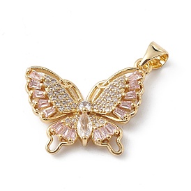 Rack Plating Brass Micro Pave Cubic Zirconia Pendants, Long-Lasting Plated, Cadmium Free & Lead Free, Butterfly Charm