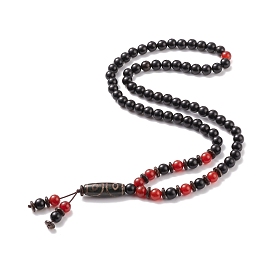 Buddhist Necklace, Natural Agate Oval Pendant Necklace, Natural Wood & Red Agate Carnelian Beads Jewelry for Women