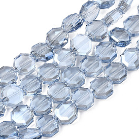 Electroplate Transparent Glass Beads Strands, Faceted, Octagon