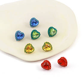 Rainbow color heart diamond stud earrings female Y2K full diamond s925 silver needle earrings