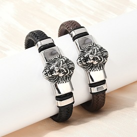 Плетеные браслеты из микрофибры, 304 браслеты из нержавеющей стали в виде льва для женщин и мужчин, с магнитной застежкой