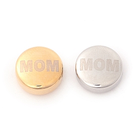 304 Stainless Steel Beads, Flat Round with Word Mom