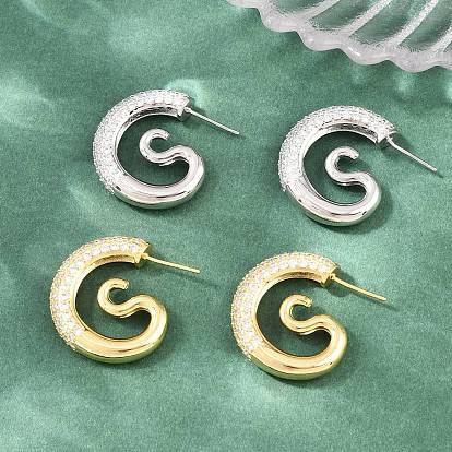 Brass Micro Pave Cubic Zirconia Stud Earrings, Lead Free & Cadmium Free, Long-Lasting Plated, Rack Plating