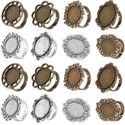 16шт 8 стиль регулируемые сплавные кольца для пальцев компоненты, настройки кольца чашки безеля, цветок и плоский круг