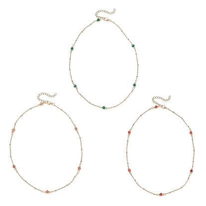 3 шт. 3 цвета 304 Женские ожерелья-спутнички из нержавеющей стали, с бусинами-рондель из натурального окрашенного малайзийского нефрита