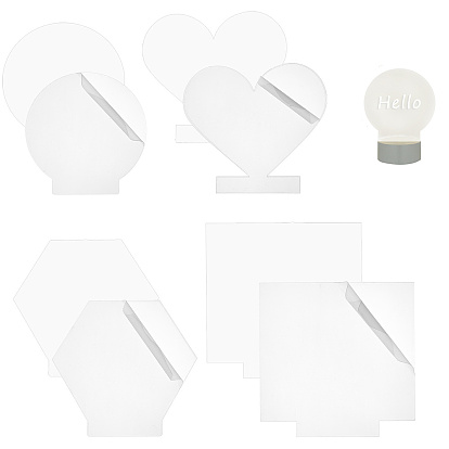 8Pcs 4 Style Acrylic Sheet, Casting Light Board, Hexagon & Heart & Flat Round & Rectangle