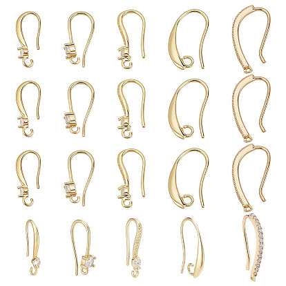 20шт. 5 стили латунные кубические циркониевые серьги крючки, с горизонтальной петлей, 20 гайки ушные пластиковые