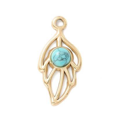 Ion Plating(IP) 304 Stainless Steel Pendants, with Synthetic Turquoise, Leaf